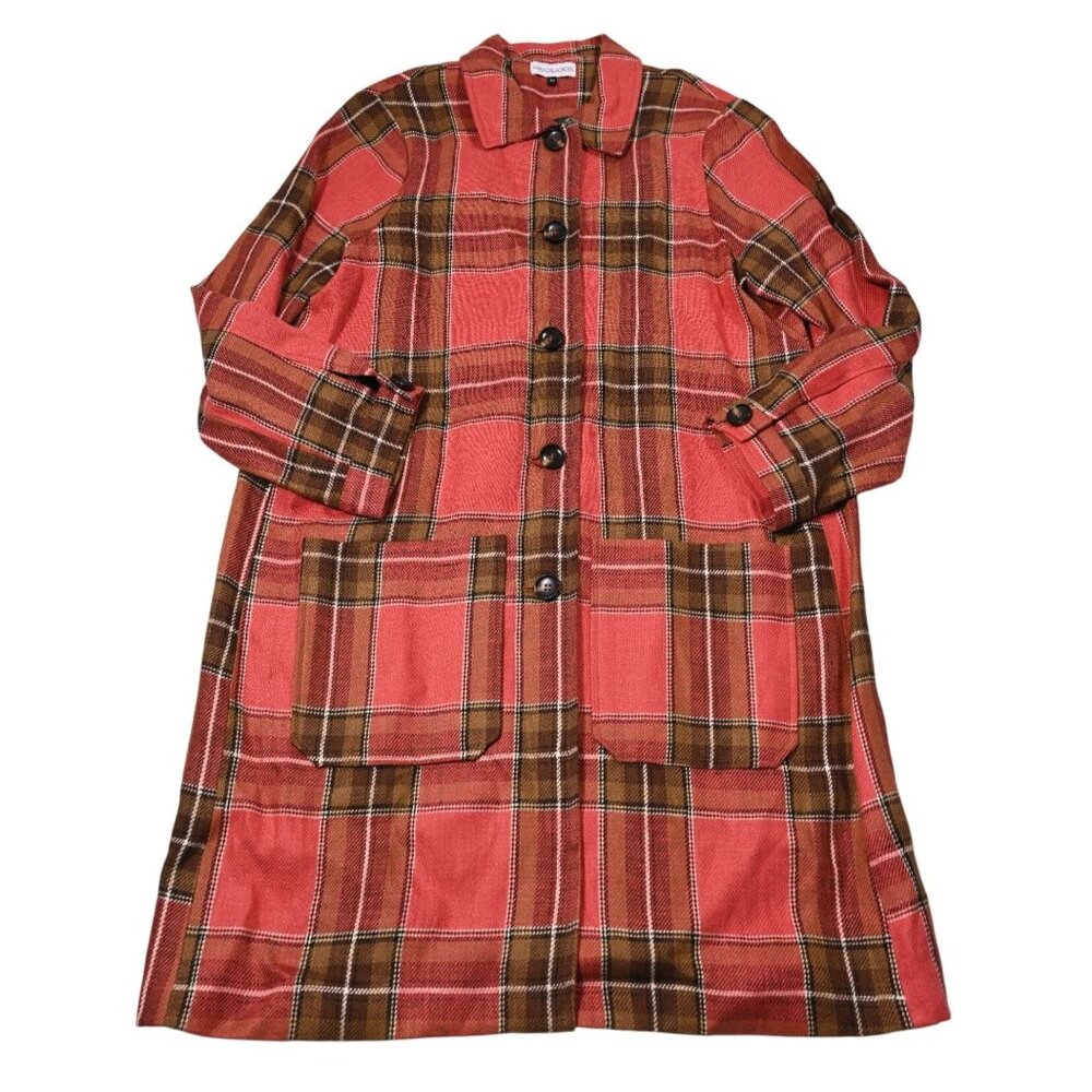 Maria de la Orden Linen Longline Coat in Red Plaid